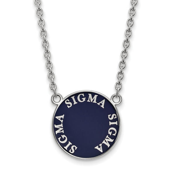 Sterling Rhodium-plate Sigma Sigma Sigma Text Large  Enamel Pendant 18" Necklace - Picture 1 of 1